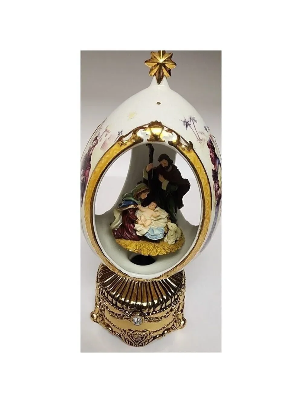 Home For The Holiday Porcelain Egg-Shaped Musical Box Revolving Nativity/Santa